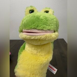 Vintage Aurora Frog Hand Puppet Spark Create Imagine Green Yellow Plush